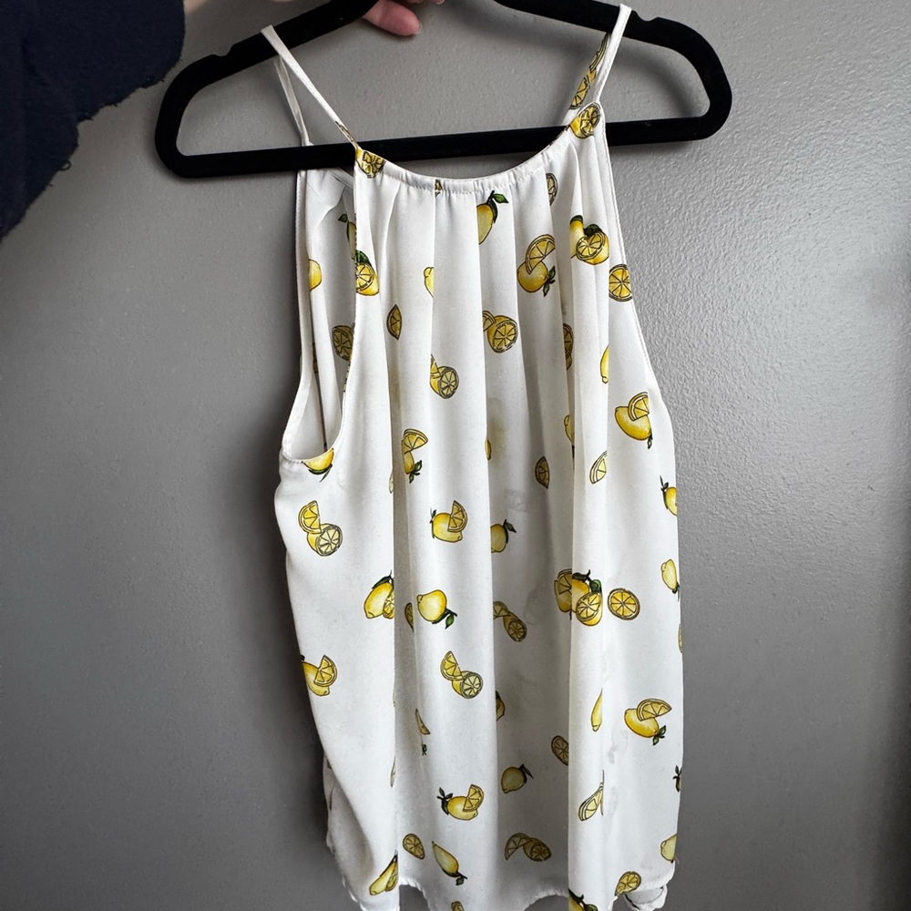 Lemon Print White Sleeveless Top